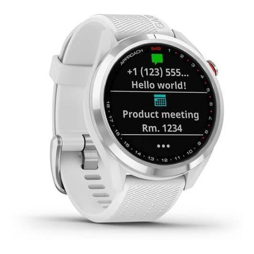 Smartwatch Garmin Approach S42 1.2" caja 43.4mm de  polímero  polished silver, malla  white de  silicona y bisel  black de  acero inoxidable