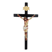 Crucifixo Para Parede 52cm Cruz De Madeira Imagem Resina