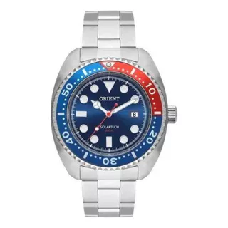 Relógio Orient Masculino Solartech Aço Pepsi Mbss1443 Correia Prateado Bisel Azul/pepsi Fundo Azul