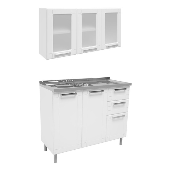 Cocina Integral 1,05 Blanco 6 Puertas 2 Cajones