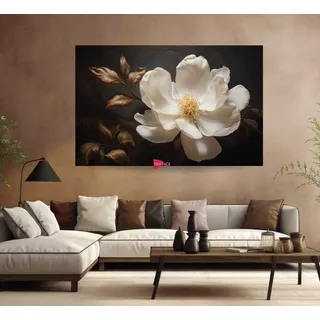 Cuadro Flor Beige Elegante Café Sala Canvas Grueso 140x90