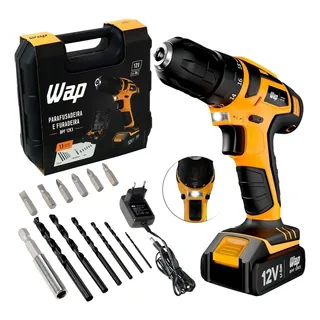 WAP Parafusadeira e Furadeira à Bateria 12V BPF-12K3, Kit de 13 Acessórios e Maleta, Empunhadura Emborrachada, Bivolt