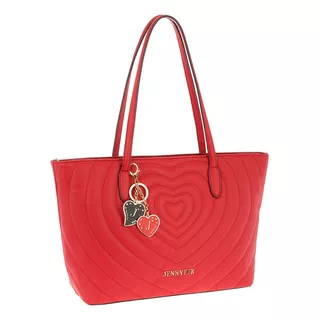 Jennyfer Bolsa Tote Bolso Para Dama 8942 Acabado De Los Herrajes Oro Color Rojo Correa De Hombro Rojo Diseño De La Tela Corazón