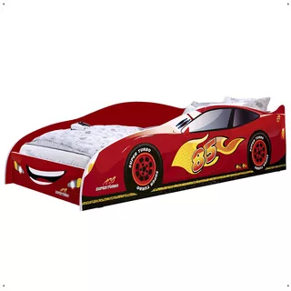 Cama De Solteiro Carro Super Turbo 85 Infantil Mdf Montessoriano Segura Piloto Pista Corrida Decoração Quarto Menino Criança - Vermelho - Rpm