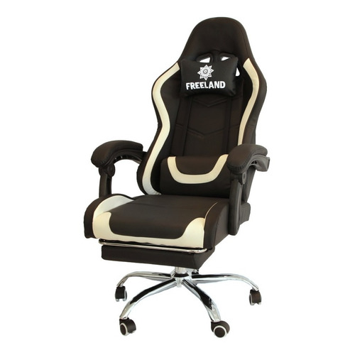 Silla de escritorio Freeland G-2 gamer ergonómica  negra y blanca con tapizado de cuero sintético