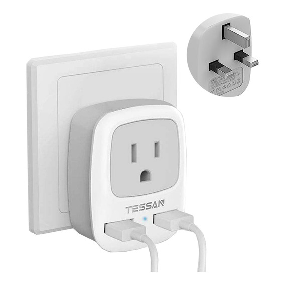 Adaptador De Viaje Us To Uk, 2 Enchufes Eléctricos Usb 1, 25