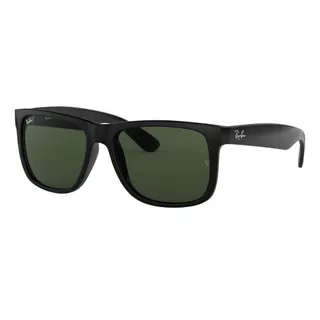 Anteojos De Sol Ray-ban Justin Classic Rb4165 Standard Con Marco De Nailon Color Polished Black, Lente Dark Green De Policarbonato Clásica, Varilla Polished Black De Nailon - Rb4165