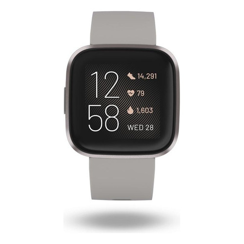 Smartwatch Fitbit Versa 2 caja de  aluminio anodizado mist grey aluminium, malla  stone de  silicona FB507