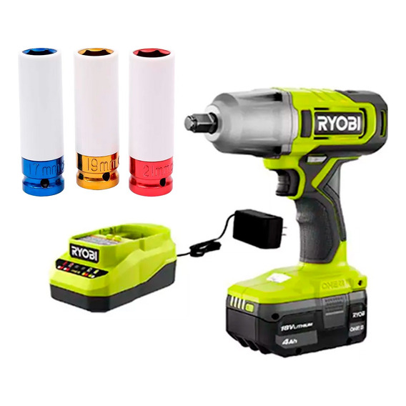 Llave De Impacto 1/2 Ryobi + Batería + Dados+ Cargador 375lb