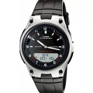 Relógio Casio Masculino Anadigi Hora Mundial - Aw-80-1avdf Correia Preto Bisel Prateado/preto Fundo Preto