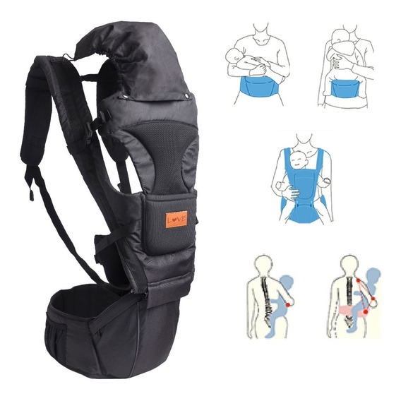 Mochila Porta Bebe Con Hipseat Faja Lumbar 15kg Capucha 4013