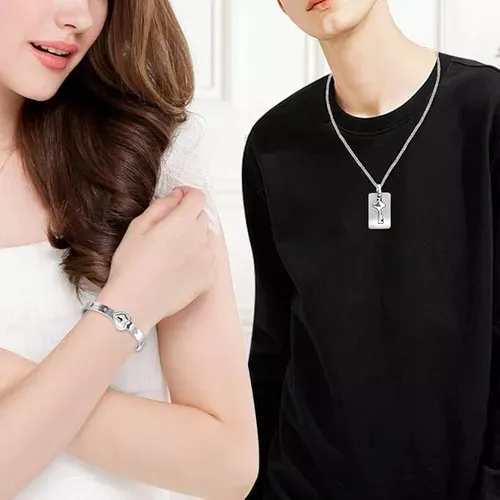 Para Pulsera Brazalete Pareja Con Llave Corazón Acero