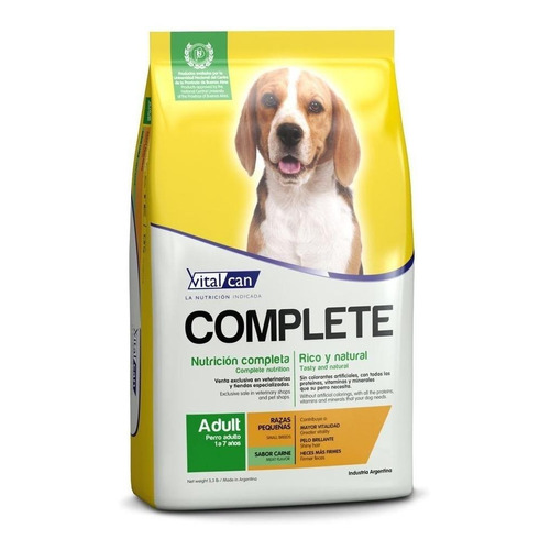 Alimento Vitalcan Complete para perro adulto de raza pequeña sabor carne en bolsa de 12 kg