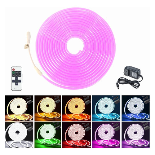 Tira Led Neón Flex Unicolor 5metros Con Control Y Eliminador Color de la luz Rosa