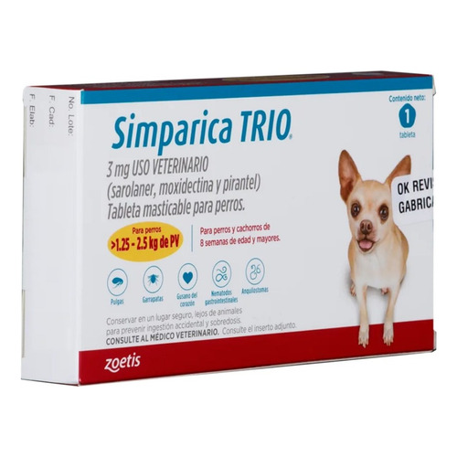 Simparica Trio Antiparasitario Perros De 1.25 A 2.5 Kg X 1 U