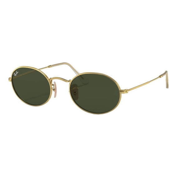 Anteojos de sol Ray-Ban Round Oval Standard con marco de metal color polished gold, lente green de cristal clásica, varilla polished gold de metal - RB3547