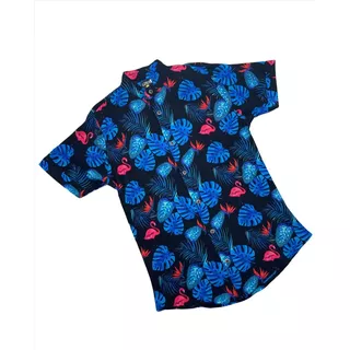 Camisa Caballero Flamingos Hojas Azules