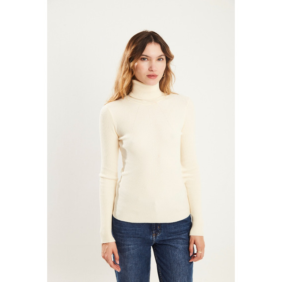 Sweater Polera Calce Tejido Geometrico Natural Koxis Mujer