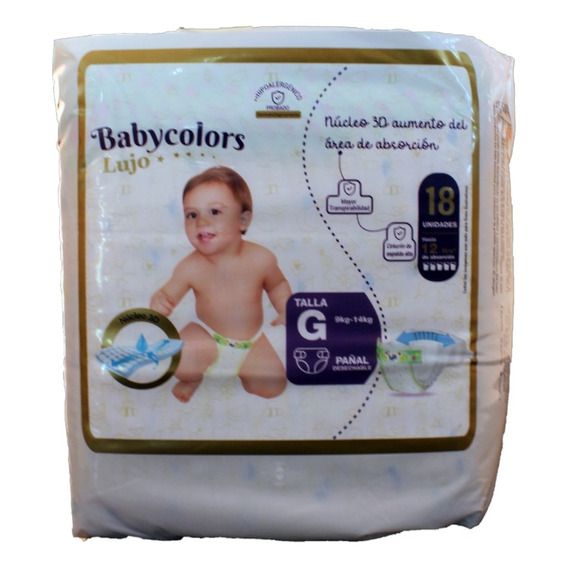 Pañal Infantil Babycolors Lujo Talla G (paq C/ 18 Un)