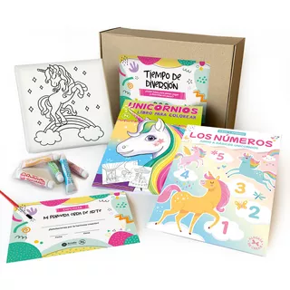 Set De Arte Para Niños Unicornios Libros Lienzo Y Materiales