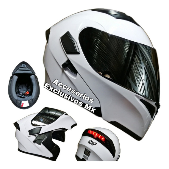 Casco Blanco Abatible Luz Led Mica Interna Certificado Ns Rs