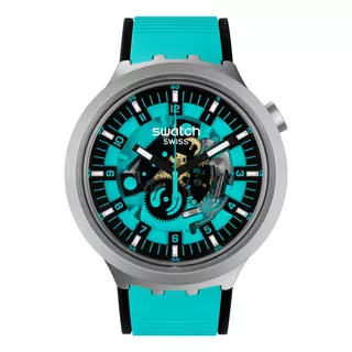 Reloj Swatch Mint Trim Big Bold Irony De Caucho Sb07s111 Ss Color De La Malla Menta Color Del Bisel Gris Color Del Fondo Turquesa