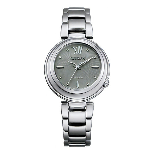 Reloj Citizen Ecodrive Analog Em033853h Mujer Color De La Malla Plateado Color Del Bisel Plateado Color Del Fondo Verde