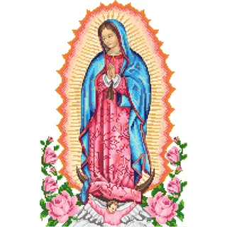 Kit De Bordado. Punto De Cruz. Virgen De Guadalupe Rosas