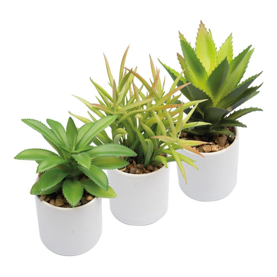 Plantas Artificiales Decorativa Maceta Ceramica Set De 3