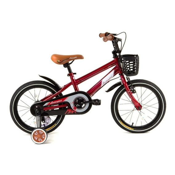 Bicicleta paseo infantil Dencar Lamborghini 7155  2024 R16 frenos v-brakes color rojo con ruedas de entrenamiento  