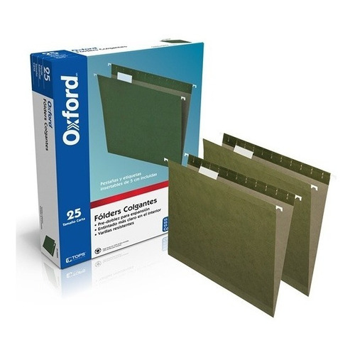 Folder Papel Carta Pendaflex Colgante Color Verde C/25 Pzs