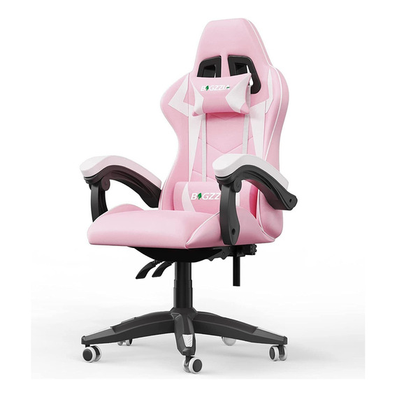 Silla de escritorio BIGZZIA A-P gamer ergonómica  negra y rosa y blanca con tapizado de cuero sintético