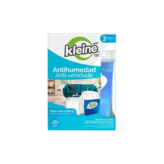 Vaso Cuadrado + 3 Recargas Kleine Absorbe Humedad Sin Aroma