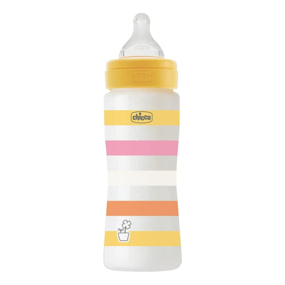 Chicco Biberón 330 Ml Well Being Anticólicoa 4+ Mes Color Naranja Rayas