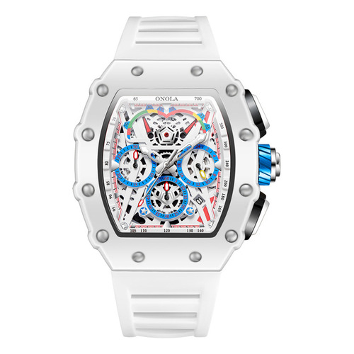 Relojes Onola Skeleton Quartz Calendar Luminous, correa de color blanco