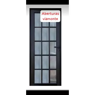 Puerta  Aluminio Blanco 3/4 Vidrio Repartido Reforzada Negra