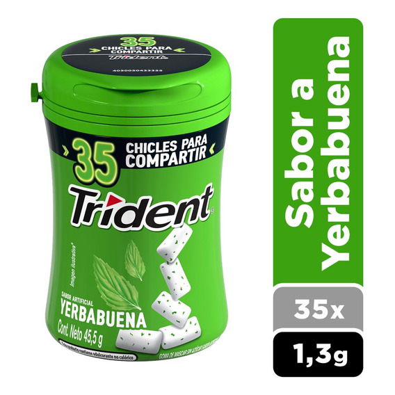 Chicle Trident® Sabor Yerba Buena Sin Azúcar 35 Un.