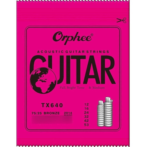 1 Pak 6 Cuerdas Orphee Tx640 P/guitarra Acústica Calibre 12