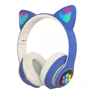 Fone De Ouvido Over-ear Gamer Sem Fio Cat Stn-28 Azul Com Luz Led