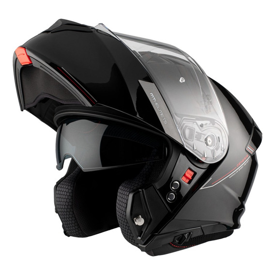 Casco Rebatible Mt Genesis A1 Solid Negro Brillo Doble Visor