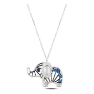 Precioso Collar De Plata .925 Elefante Azul Con Piedra Luna