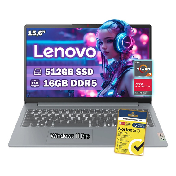 Laptop Lenovo Slim 3 15abr8 Ryzen 7-7730u 512gb Ssd 16gb Ram Color Artic Grey