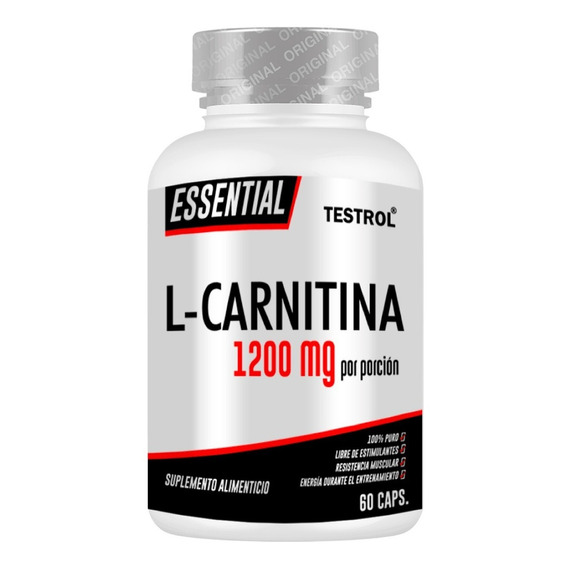 Carnitina 1200 Mg | Testrol | Essential | 60 Caps. Sin sabor.
