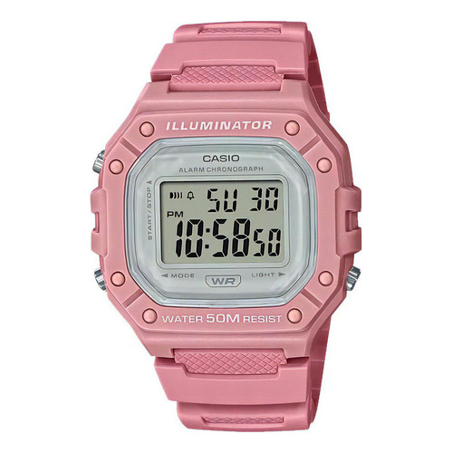 Reloj Hombre Digital Cronometro W218h Alarma Calendario Color De La Malla Rosa Color Del Bisel Negro Color Del Fondo Gris