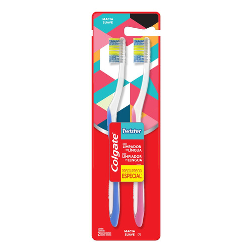 Cepillo de dientes Colgate Twister suave pack x 2 unidades