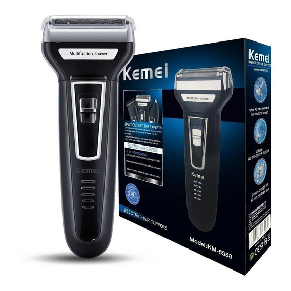 Máquina de afeitar eléctrica Kemei Black Bivolt 3 en 1