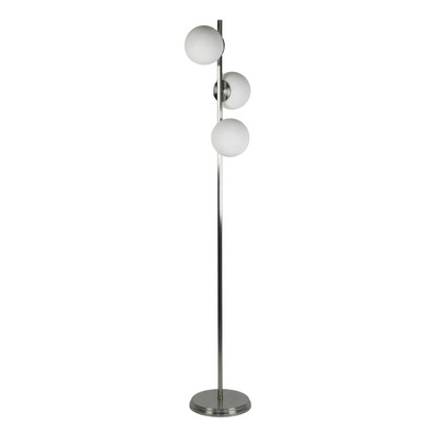 Lampara De Pie 3 Luces Globo 15cm Opal Sat Acero Apto Led Globo Opal Sat Acero