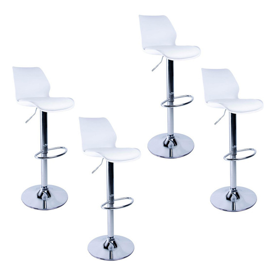 Set 4 Bancos Altos Barra Cocina Ajustable Respaldo Acolchado Color Blanco