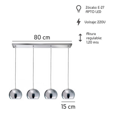 Colgante 4 Luces Cromo Moderna Apto Led Envío 