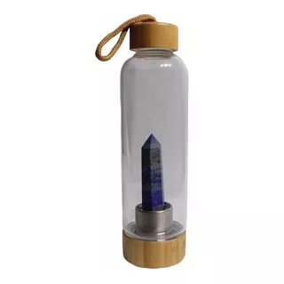 Botella De Agua Cristal Con Cuarzo Lapislazuli, Tapa Bamboo